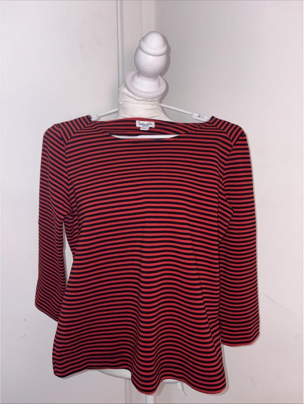 Splendid red and black striped boatneck top 3/4 sleeves Medium